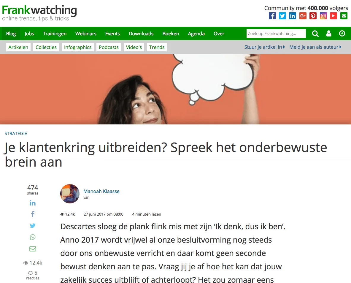 Artikel op Frankwatching